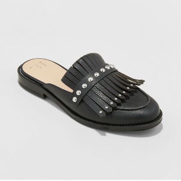 a new day Shoes - A New Day Karoline Fringed Studded  Mule - Black size 8